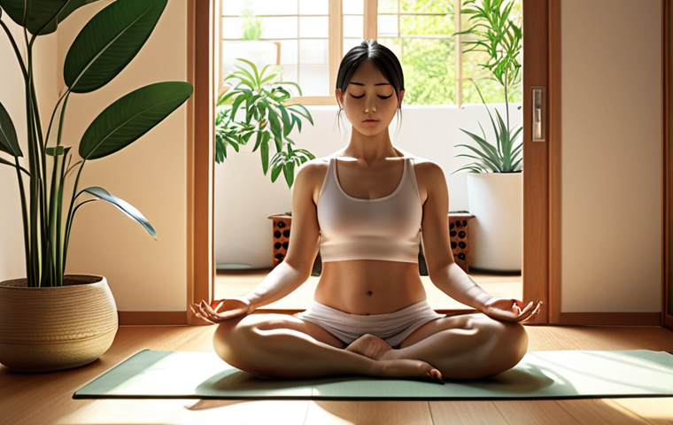 Calming Anxiety with Therapy**

Prompt: A serene woman meditating in a sunlit room, surrounded by plants. Soft, diffused lighting. In the background, subtle icons representing medication, cognitive behavioral therapy (CBT), and a healthy lifestyle (balanced diet, exercise). The overall mood is peaceful and hopeful, suggesting overcoming anxiety. Japanese style.

**