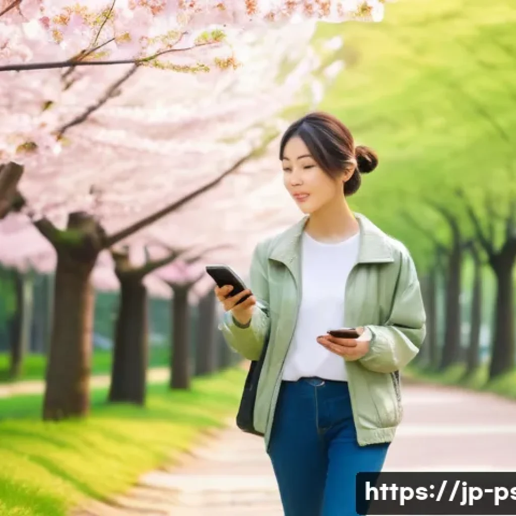 공황장애 자가 치료법 - A serene Japanese park scene in early morning light, featuring a young Japanese woman wearing casual...