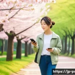 공황장애 자가 치료법 - A serene Japanese park scene in early morning light, featuring a young Japanese woman wearing casual...