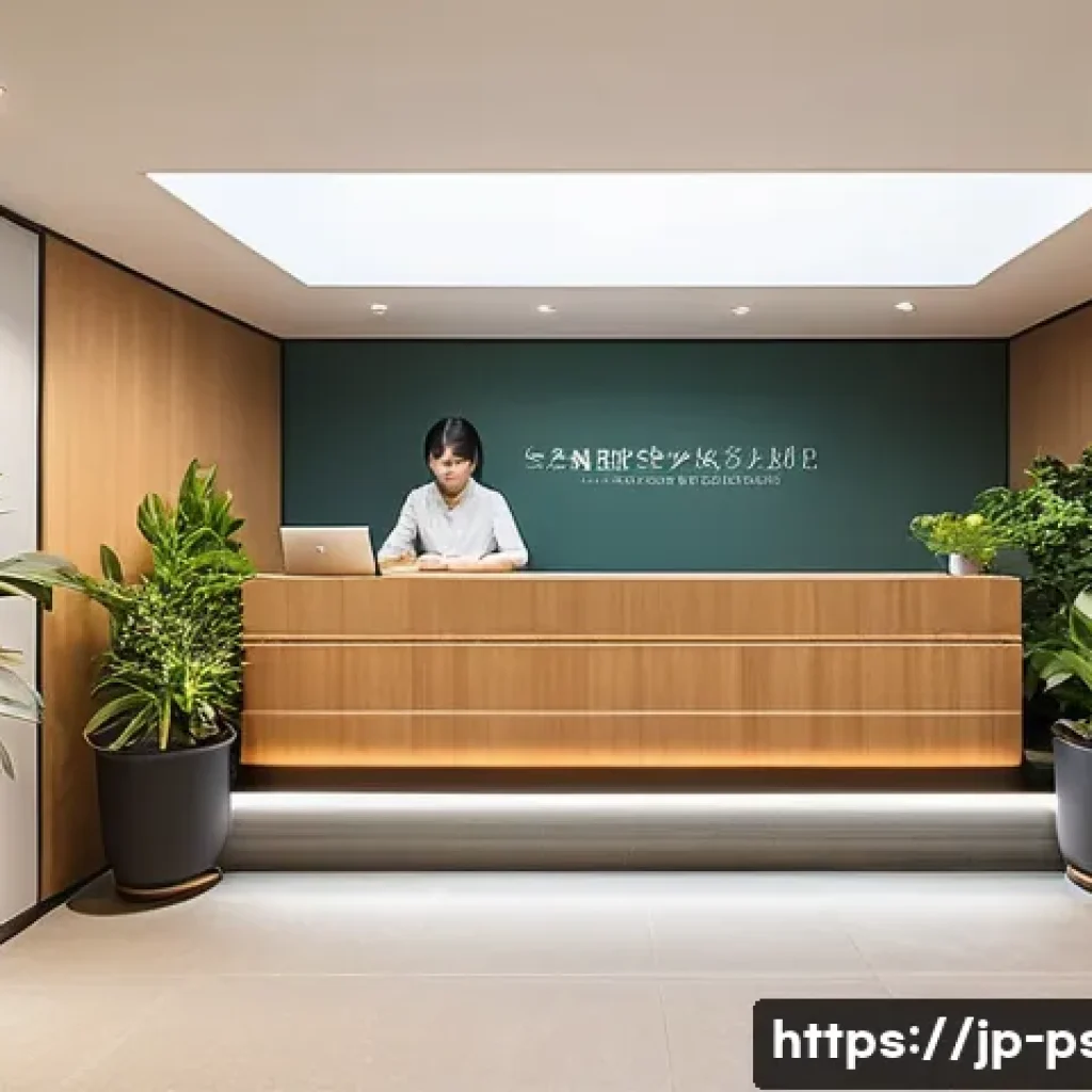 정신건강 상담센터 추천 - A modern counseling center reception area in Tokyo, softly lit with warm tones, featuring a welcomin...