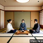 분노조절장애 치료 방법 - A serene Japanese-style therapy room with soft natural light filtering through shoji screens, featur...